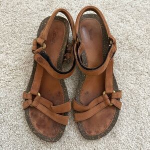 Teva Ventura Leather Sandals Women’s 8 Brown Cork Comfort Outdoor Travel